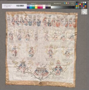 16er-Wappenahnentafel der Anna Maria Louisa Charlotte von Salm-Reifferscheid.
