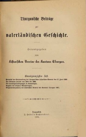 Thurgauische Beiträge zur vaterländischen Geschichte. 21. 1881
