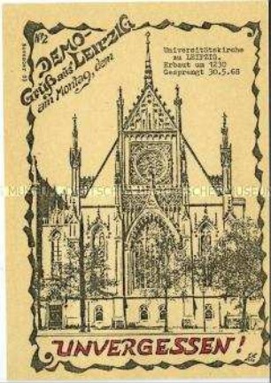 Postkarte zur Leipziger Montagsdemonstration, Nr.2, Motiv Universitätskirche