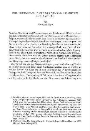 Zur Frühgeschichte des Denkmalschutzes in Hamburg