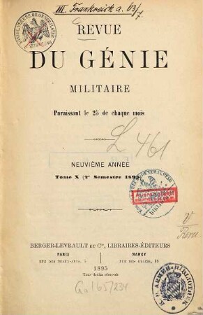 Revue du génie militaire. 10 = A. 9,2. 1895