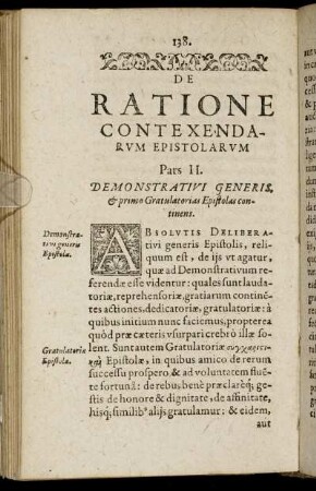 Pars II. Demonstrativi Generalis & primo Gratulatorias Epistolas continens