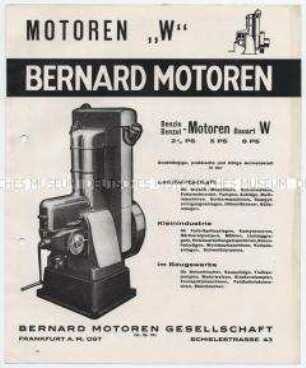 Benzin- und Benzolmotoren Bauart W 2 1/2 PS, 5 PS, 8 PS