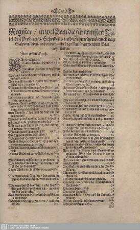 Register/ in welchem die fürnemsten Titel deß Probirens/ Scheidens und Schmeltzens/ auch das Salpetersieden/ und anders mehr begriffen ist/ an welchem Blat er zufinden.