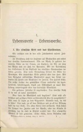I. Lebenswerte - Lebenswerke