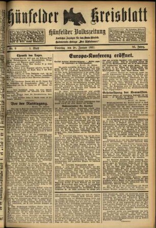 Erste Ausgabe vom Dienstag, den 20. Januar 1931.