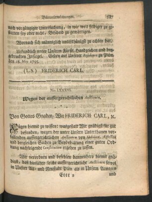 No. LXXXVI. Wegen der aussergerichtlichen Auctionen