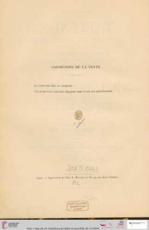 Conditions de la vente