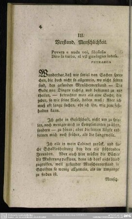 III. Verstand, Menschlichkeit