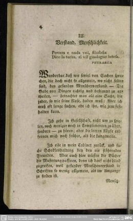 III. Verstand, Menschlichkeit