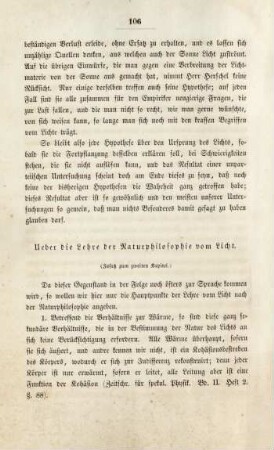 Ueber die Lehre der Naturphilosophie vom Licht. (Zusatz zum zweiten Kapitel.)