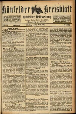 Erste Ausgabe vom Dienstag, den 29. April 1924.