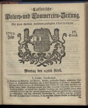 17. Stueck, Montag den 23ten April 1759