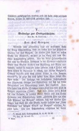 V. Beiträge zur Ortsgeschichte