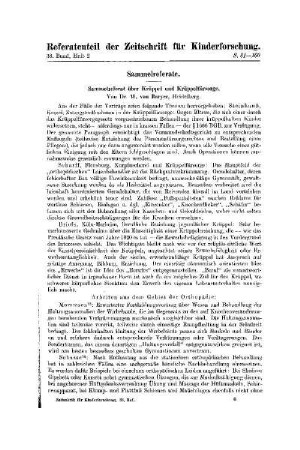 Sammelreferat über Krüppel und Krüppelfürsorge : [Sammelreferate]