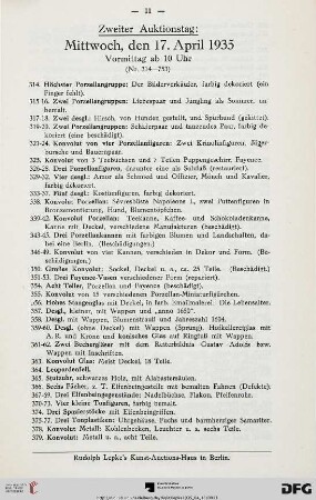 Zweiter Auktionstag: Mittwoch, den 17. April 1935, Vormittags ab 10 Uhr (Nr. 314-753)
