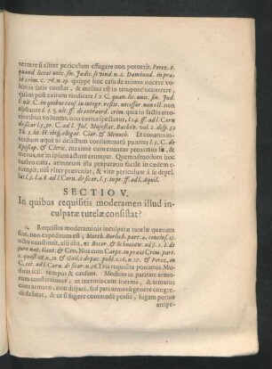Sectio V. In quibus requisitis modermane illud inculpatae tutelae consistat?
