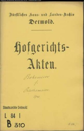 Bökemeier, Hans Hermann in Tevenhausen gegen Leibzüchter Hans Jürgen Riechemeier in Tevenhausen