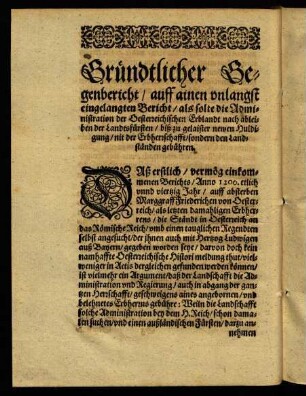 Gg1v-Mm1v, Gründtlicher Gegenbericht auff ainen unlangst eingelangten Bericht...