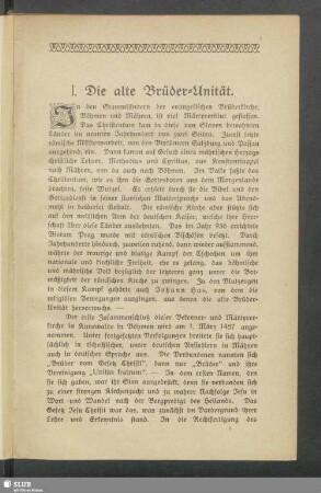I. Die alte Brüder-Unität