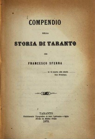 Compendio della storia di Taranto per Francesco Sferra