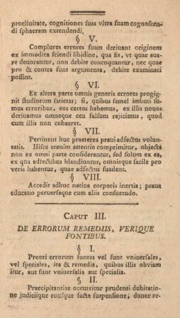 Caput III. De errorum remediis, verique fontibus.