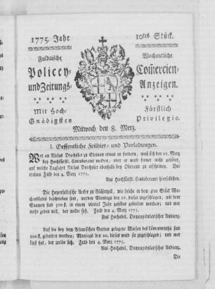 10tes Stück, Ausgabe vom 8. Merz 1775