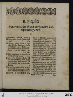 II. Register derer in diesem Werck enthaltenen vornehmsten Sachen.