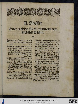 II. Register derer in diesem Werck enthaltenen vornehmsten Sachen.