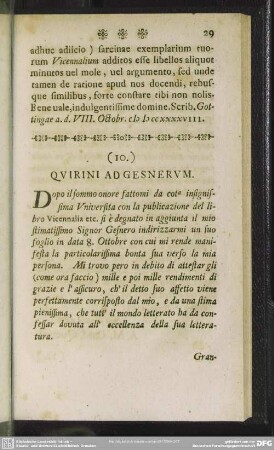 (10.) Quirini Ad Gesnerum