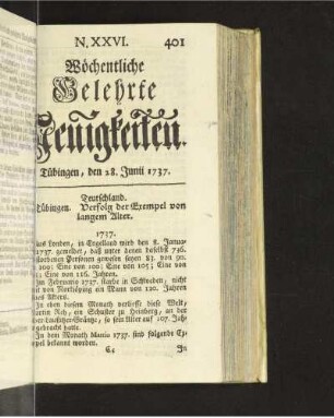 N. XXVI. Tübingen, den 28. Junii 1737