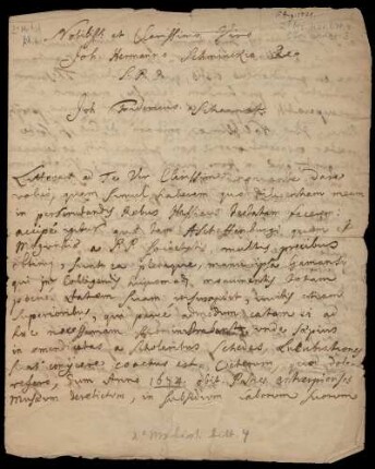 Brief von Johann Friedrich Schannat an Johann Hermann Schmincke