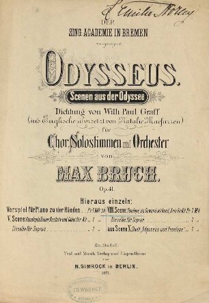 Odysseus : Scenen aus der Odyssee für Chor, Solostimmen und Orchester ; op. 41 ; hieraus einzeln VIII. Scene, Penelope, ein Gewand wirkend ; Arie für Alt