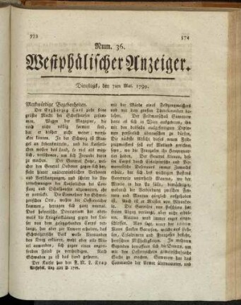 Num. 36. Dienstags, den 7ten Mai. 1799