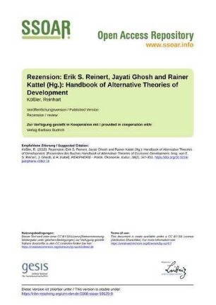 Rezension: Erik S. Reinert, Jayati Ghosh and Rainer Kattel (Hg.): Handbook of Alternative Theories of Development