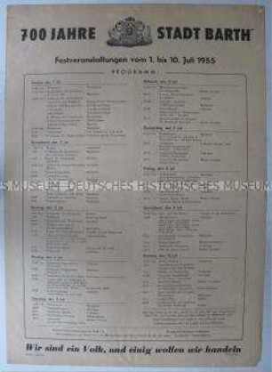 Maueranschlag mit dem Programm der 700-Jahrfeier der Stadt Barth