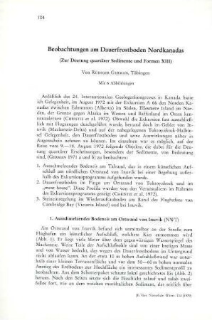 Beobachtungen am Dauerfrostboden Nordkanadas. (Zur Deutung quartärer Sedimente und Formen XIII)