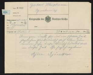 Brief von Bjørn Bjørnson an Gerhart Hauptmann