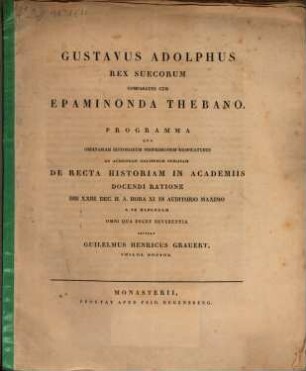 Gustavus Adolphus, rex Suecorum comparatus cum Epaminonda Thebano