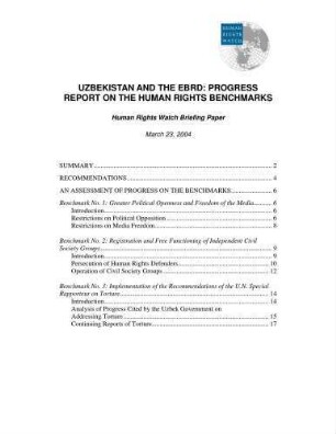 Uzbekistan and the EBRD : progress report on the human rights benchmarks