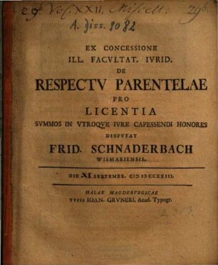 Ex Concessione Ill. Facultat. Iurid. De Respectu Parentelae