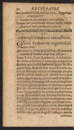 IX. Ad mensae communis convictores.