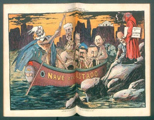 Dante . Infierno. Canto III - Cosi sen vanno su per l'onda bruna - [Caricaura]