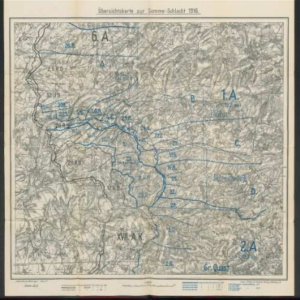 Übersichtskarte zur Somme-Schlacht 1916.