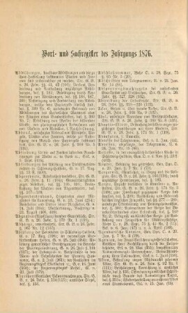 Wort- und Sachregister des Jahrgangs 1876