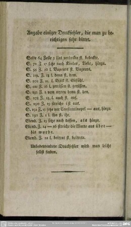 Angabe einiger Druckfehler, die man zu berichtigen sehr bittet