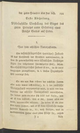 Erste Abteilung. Philosophische Vorstellung des Sieges des guten Princips unter Gründung eines Reichs Gottes auf Erden