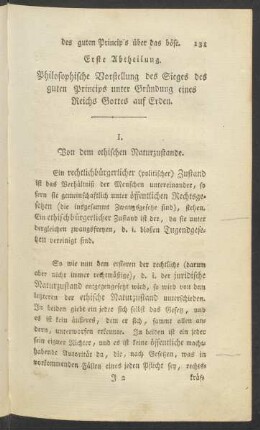 Erste Abteilung. Philosophische Vorstellung des Sieges des guten Princips unter Gründung eines Reichs Gottes auf Erden