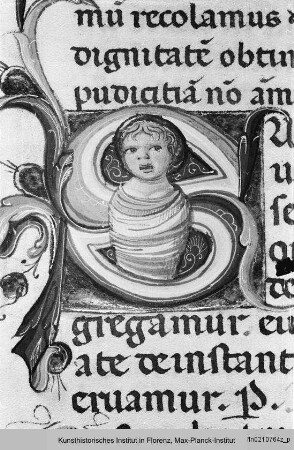 Breviarium : Historisierte Initiale S: Wickelkind