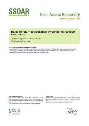 Rates of return to education by gender in Pakistan
